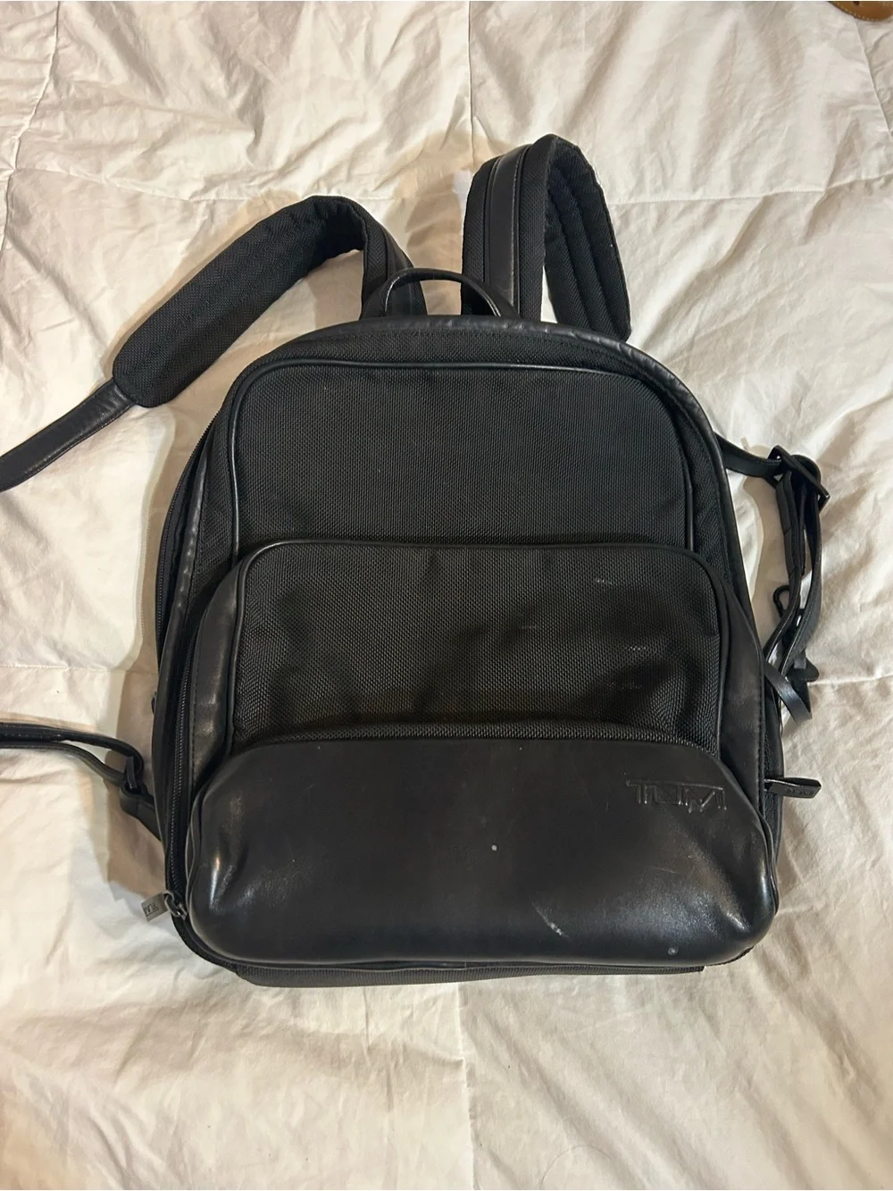 Tumi Black Mini Backpack with Leather Trim